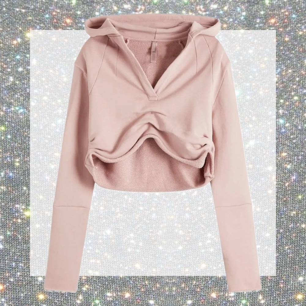 SKIMS French Terry Deconstructed Crop Hoodie in Fawn size S NWT!